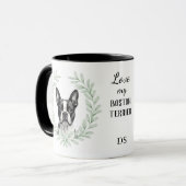 Mug Couronne d'eucalyptus Terrier de Boston Monogramme (Devant gauche)