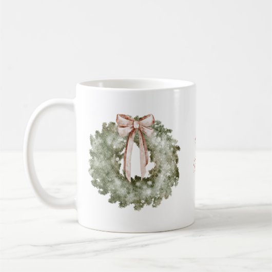 Mug Couronne et noeud aquarelle Noël rustique (Gauche)