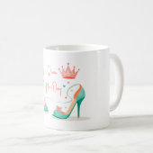 Mug Couronne et talons hauts – Thème rose et menthe gl (Devant droit)