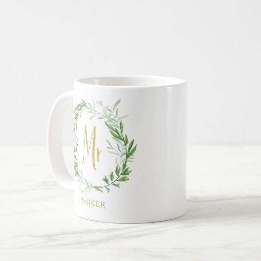 Mug Couronne Feuille verte | Faux Gold M. (Devant gauche)