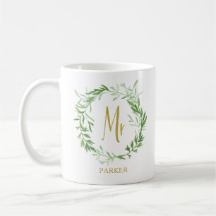 Mug Couronne Feuille verte   Faux Gold M.