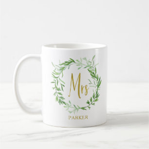 Mug Couronne Feuille verte   Faux Gold Mme