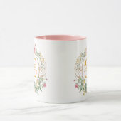 Mug Couronne florale aquarelle Monogramme initiale or (Centre)