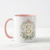 Mug Couronne florale aquarelle Monogramme initiale or (Gauche)