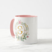 Mug Couronne florale aquarelle Monogramme initiale or (Devant gauche)