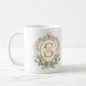 Mug Couronne florale aquarelle monogramme initiale or (Gauche)