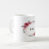 Mug Couronne florale avec Initiales de mariée et de ch (Devant gauche)