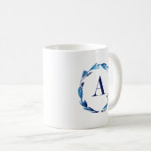 Mug Couronne florale bleue "A" (Devant droit)