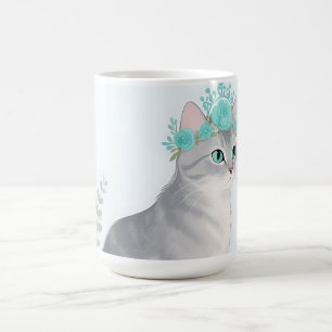 Mug Couronne Florale Chat Gris