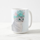 Mug Couronne Florale Chat Gris (Devant droit)