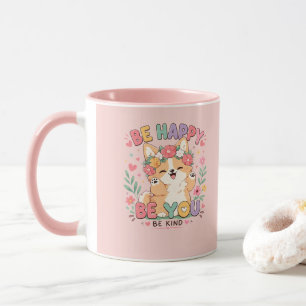 Mug Couronne florale de Corgi mignon Soyez heureux, so