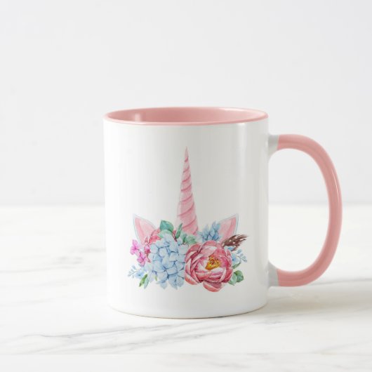 Mug Couronne florale de licorne d'aquarelle (Droite)