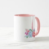 Mug Couronne florale de licorne d'aquarelle (Devant droit)