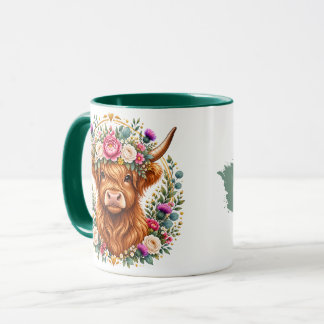 Mug Couronne florale de vache des Highlands, botanique