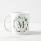 Mug Couronne florale de verdure en or Monogramme (Gauche)