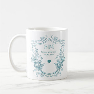 Mug Couronne florale élégante et monogramme de mariage