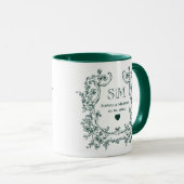 Mug Couronne florale verte monogramme de mariage (Devant droit)