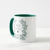 Mug Couronne florale verte monogramme de mariage (Devant gauche)
