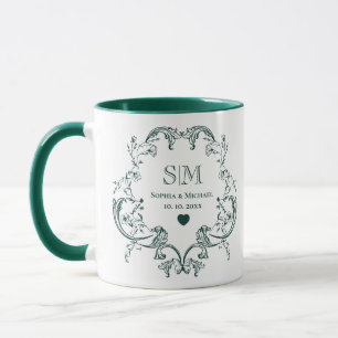 Mug Couronne florale verte monogramme de mariage