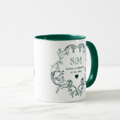 Mug Couronne florale verte monogramme de mariage (Devant droit)