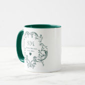 Mug Couronne florale verte monogramme de mariage (Devant gauche)