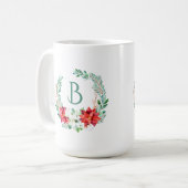 Mug Couronne Poinsettia de Noël Avec Monogramme (Devant gauche)
