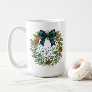 Mug Couronne rustique de houx avec un nœud à carreaux