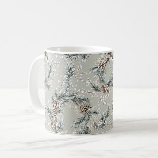 Mug Couronnes de sapin de Noël vert Cônes de pin (Devant gauche)