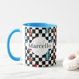Mug Course Noir et Blanc Motif Moderne avec des Voitur
