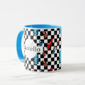 Mug Course Noir et Blanc Motif Moderne avec des Voitur (Devant gauche)