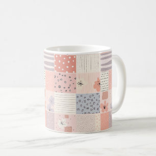 Mug Courtepoint patchwork floral pastel en rose et ble