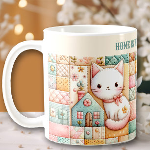 Mug Coussin de quilt en patchwork de chat mignon avec