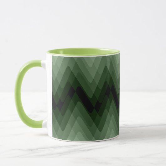 Mug Coussin jetable à zigzag vert foncé et menthe (Gauche)