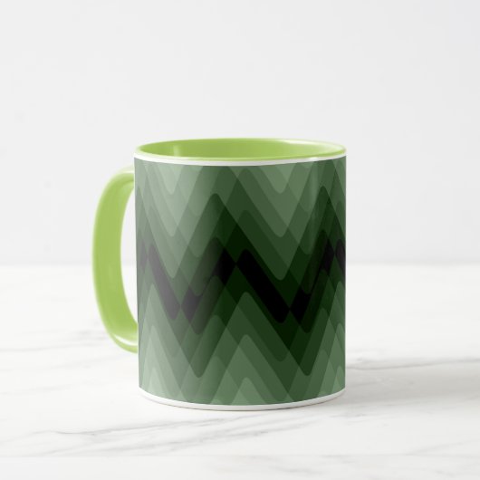 Mug Coussin jetable à zigzag vert foncé et menthe (Devant gauche)