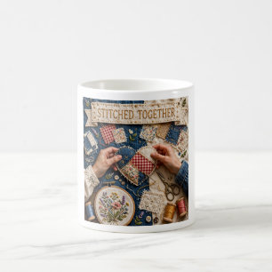Mug Cousu Ensemble – Cœur Patchwork Broderie Vintage