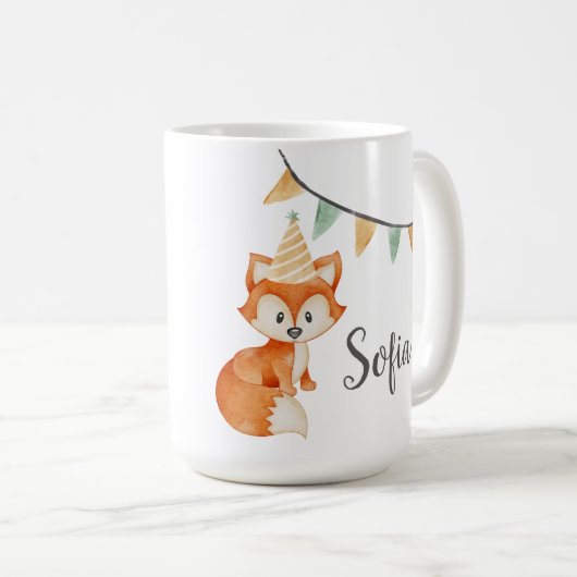 Mug Coute Fox Woodland Casquette de la fête rose (Devant droit)