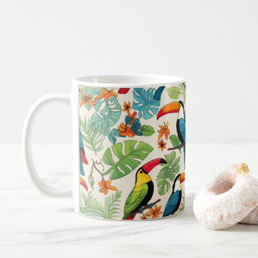 Mug Couvert de Toucan Tropical (Avec donut)