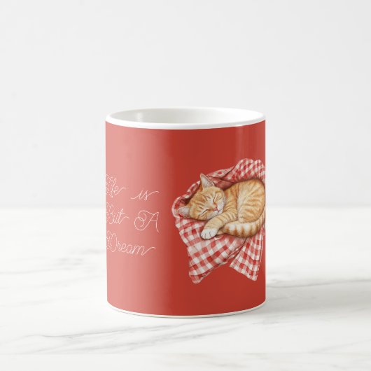 Mug Couverture à rayures à carreaux rouges chat orange (Centre)