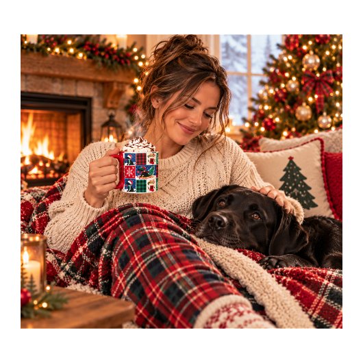 Mug Couverture patchwork de Noël Labrador noir