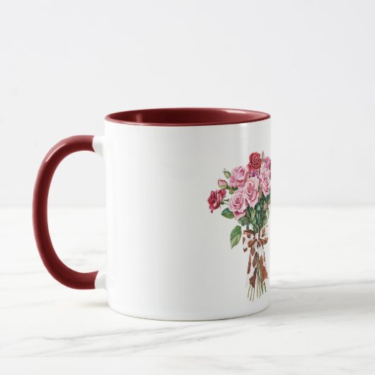 Mug Cow Print Bow Pink Red Roses Valentine's Day (Gauche)