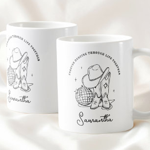 Mug Cowgirl disco occidentale moderne noir et blanc po