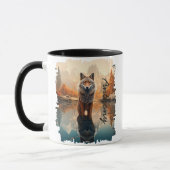 Mug Coyote dans le reflet du lac d'automne (Gauche)