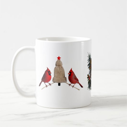 Mug Cozy Cardinal Birds Knit Hat Christmas Tree (Gauche)