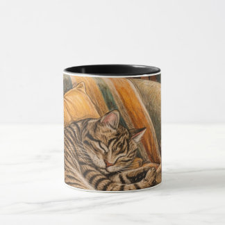 Mug Cozy Cat and Coffee Vinyl Scene, Sleeping Tabby