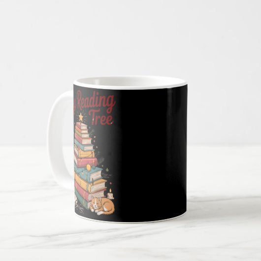 Mug Cozy Christmas Reading Tree Cat Candle Stack Booki (Devant gauche)