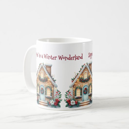 Mug Cozy Gingerbread House Holiday Illustration (Devant gauche)