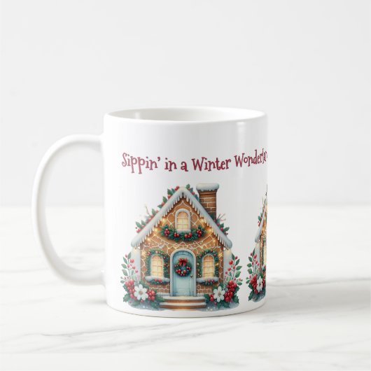 Mug Cozy Gingerbread House Holiday Illustration (Gauche)