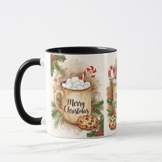 Mug Cozy marshmallow merry Christmas holly festive (Gauche)