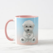 Mug Cozy Plush Moment: Smiling Bichon Hugging Mini Pup (Gauche)