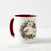 Mug Cozy Warm Christmas Poinsettia Pine Cones Bird (Devant gauche)